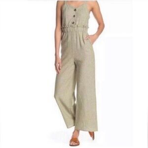 Romeo + Juliet Sage Green and Ivory Pinstripe Jumpsuit Women’s Medium Linen